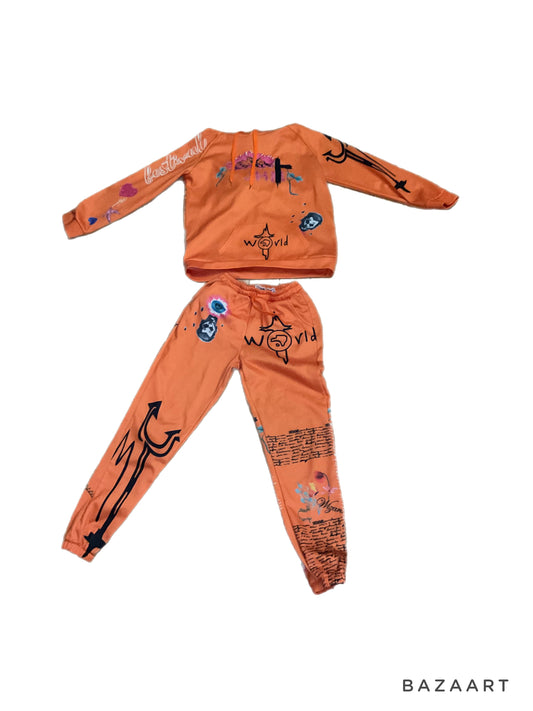 Orange Graphic Sweat Suit